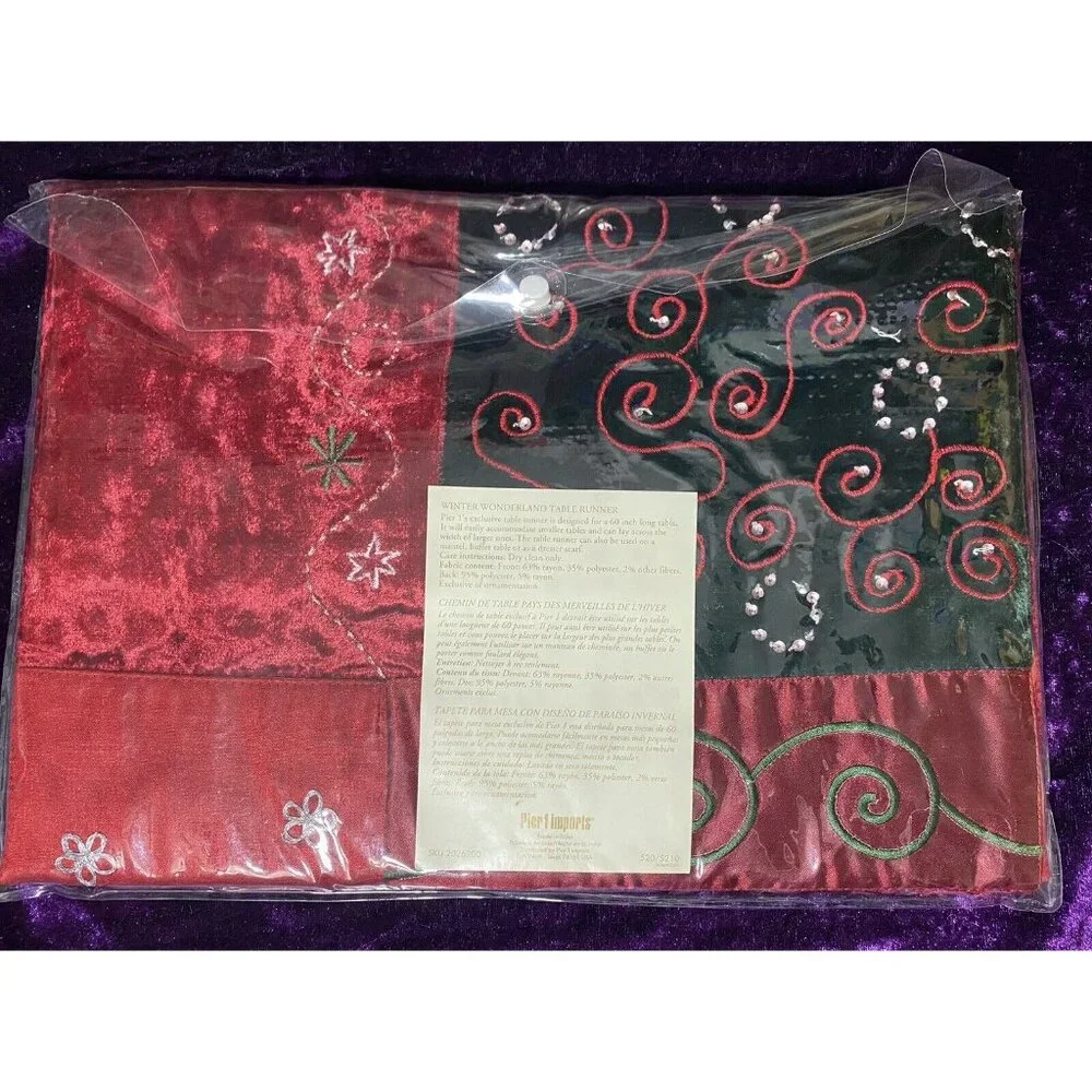 Pier 1 Table Runner Winter Wonderland Velvet Satin Embroidered Christmas RETIRED